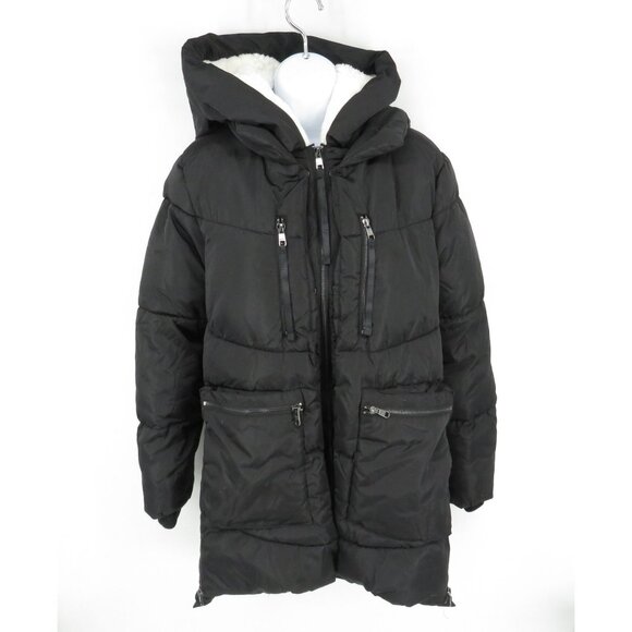 Steve Madden Small Black Quilted Hooded Jacket Multiple Pockets NWOT - Picture 1 of 7